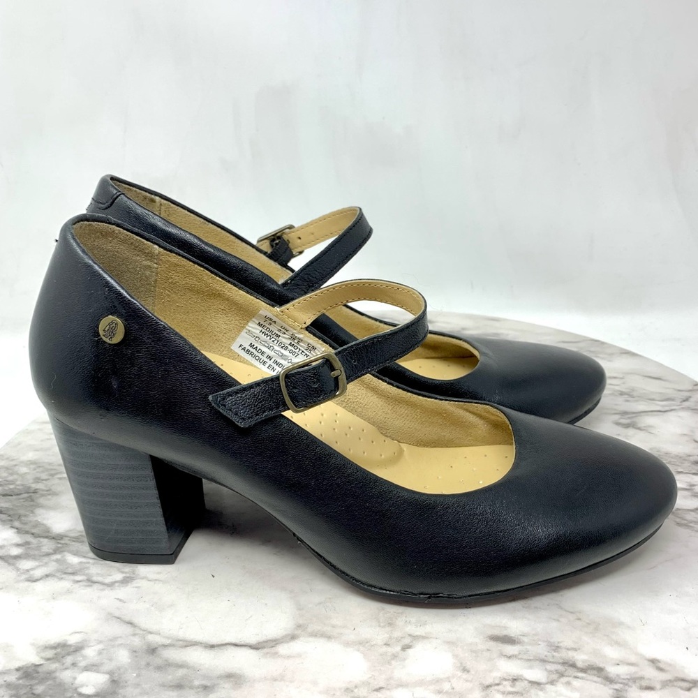 Vintage Hush Puppies Black Leather Mary Jane Comfort Heels 7.5 Classic Coquette - Picture 2 of 15